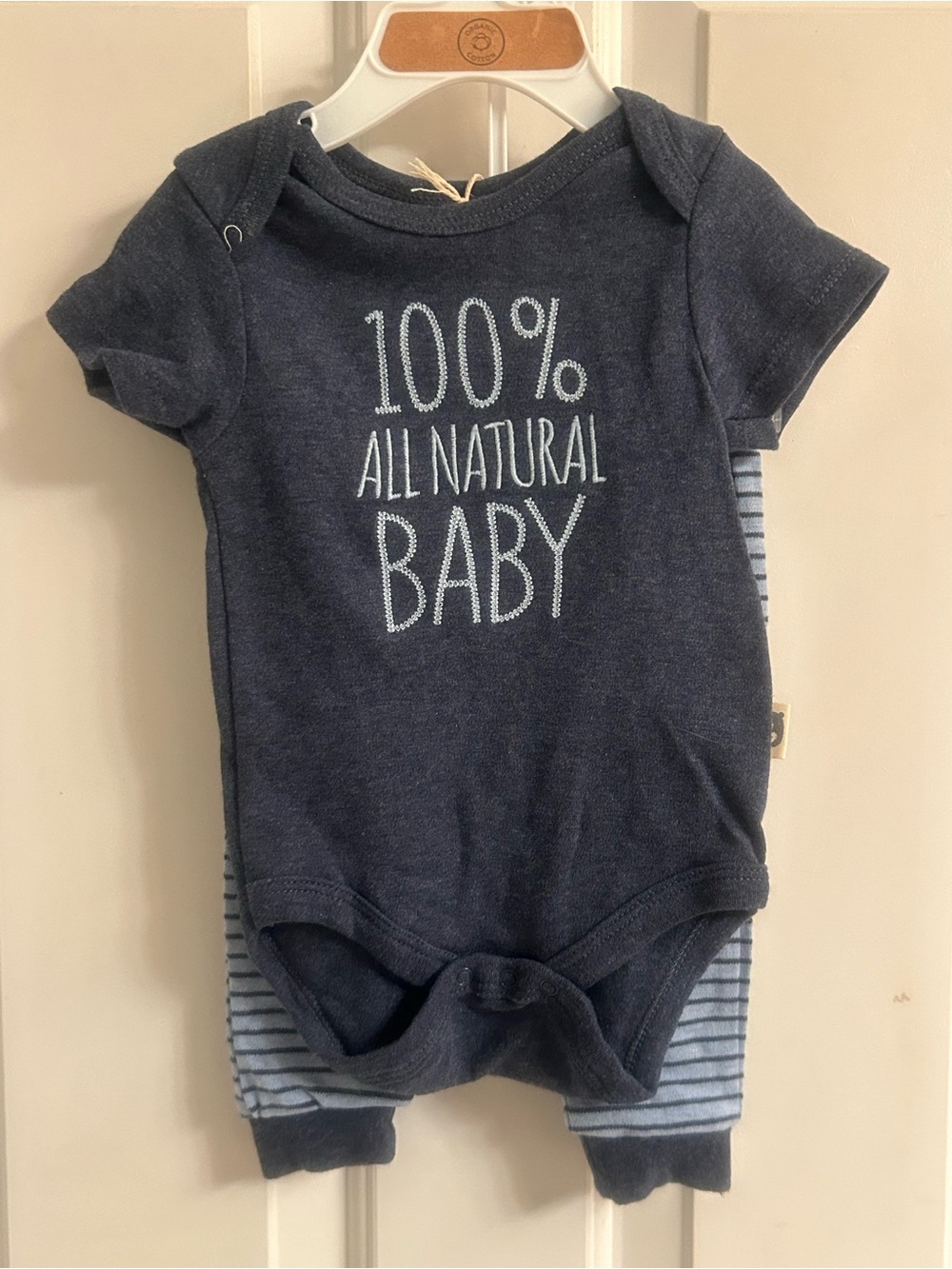NWT-Rabbit+Bear 2-Piece '100% All Natural Baby' Short-Sleeve Bodysuit & Joggers